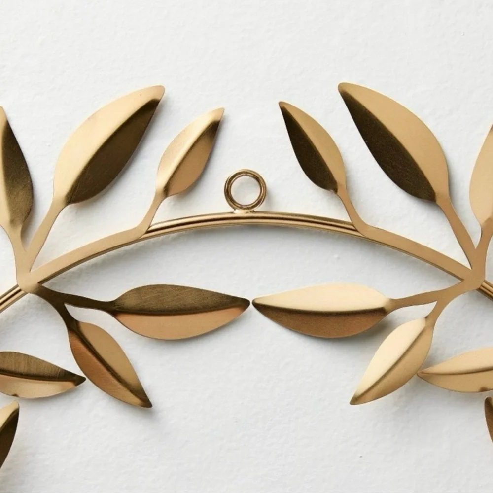 Hearth & Hand with Magnolia Decorative Brass Leaf Christmas Wreath Velvet Bow